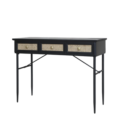 A smart desk with three wicker drawer panels and finished in Antique Black. Looks great with the swivel chair available separately.