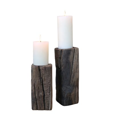 Grimaud Recycled Repurposed Wood Candle Sticks
