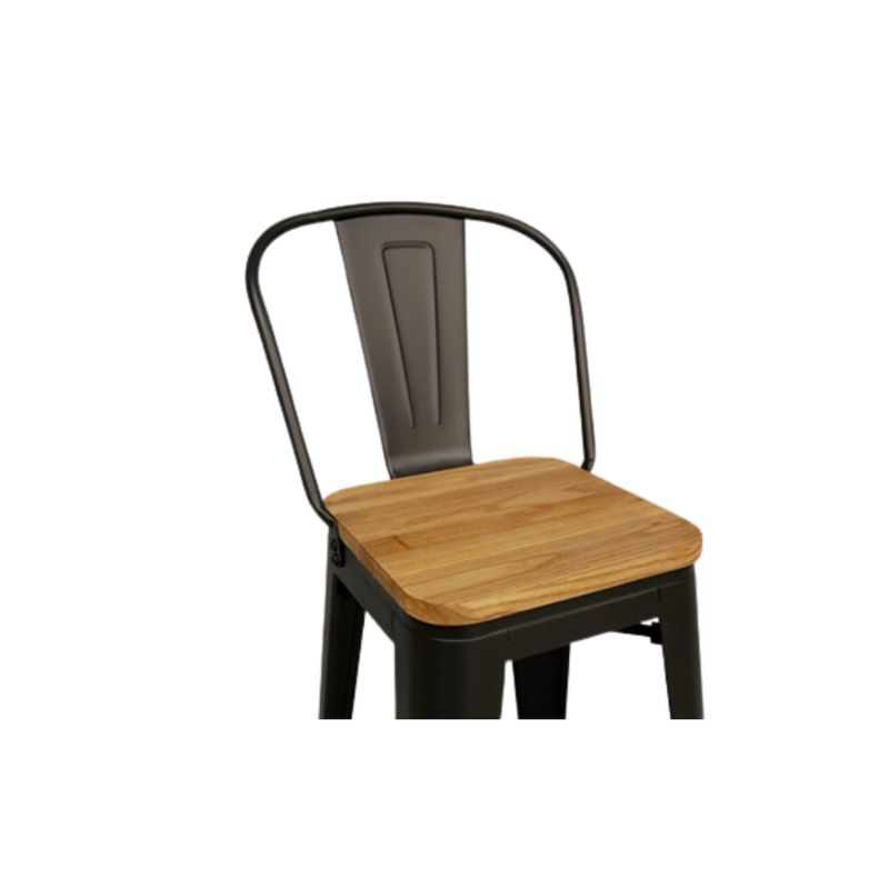 A top class bar stool with a back support, with the seat made from elm. 