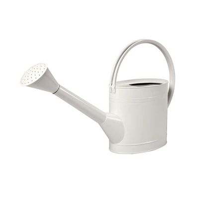 Cream Metal Watering Can with oval handle and rose