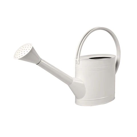 Cream Metal Watering Can with oval handle and rose