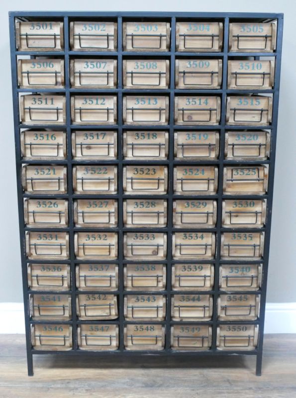 Fifty drawers, each individually numbered, for an easy-find system.
