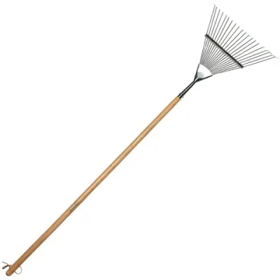 Garden Long wooden Handled Leaf Rake close-set flat tines