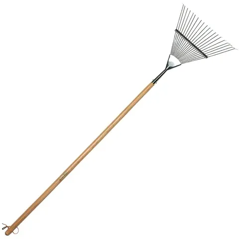 Garden Long wooden Handled Leaf Rake close-set flat tines