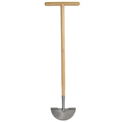Half Moon Edger - Wooden Handled with T Bar Handle.  Semi Circular Blade