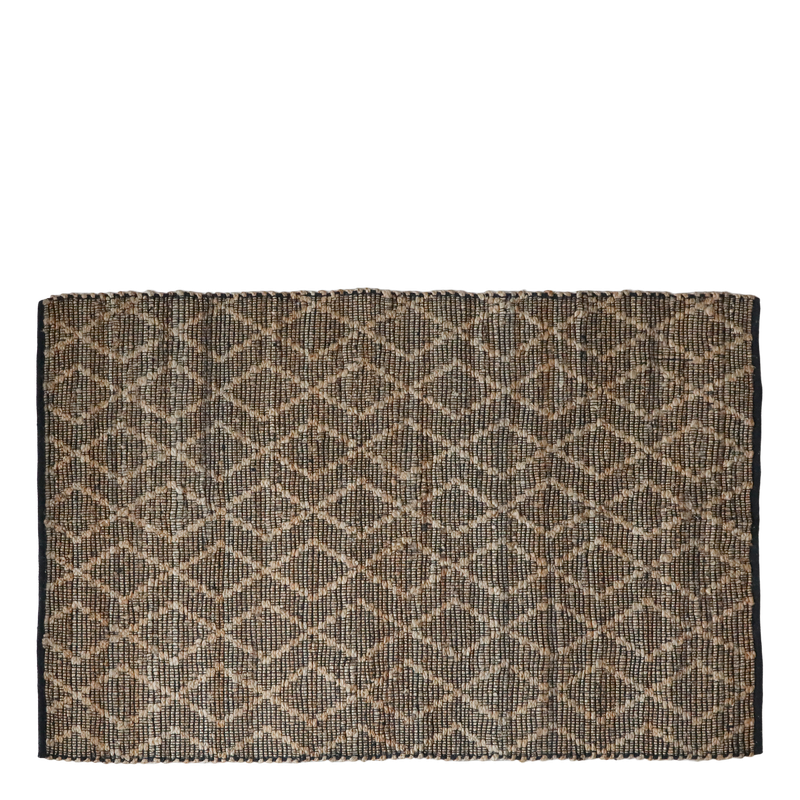 Natural, Black and Cream Rectangular Jute Diamond Pattern