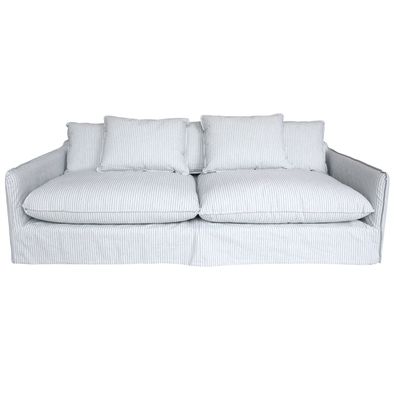 Marseilles Stripe Sofa
Sky Blue and Cream Stripe Linen Fabric.
Large Pillow Cushions Style Sofa