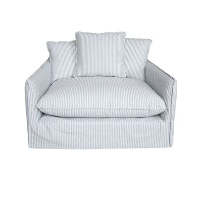Marseilles Stripe Armchair
Sky Blue and Cream Stripe Linen Fabric.
Large Pillow Cushions Style Armchair