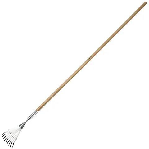 Long Wooden Handled Shrub Rake - flat tines