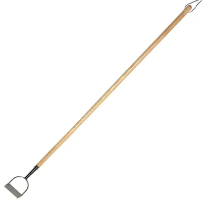 Wooden Long Handled Dutch Hoe. Metal Horizonal Flat Blade.