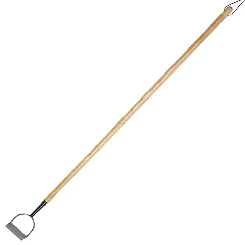 Wooden Long Handled Dutch Hoe. Metal Horizonal Flat Blade.