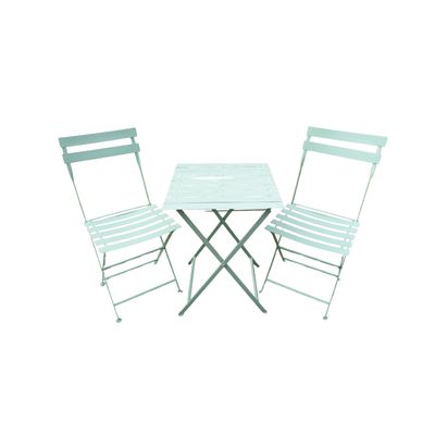 A green table with two chairs in a classic design will look very summery on any patio.