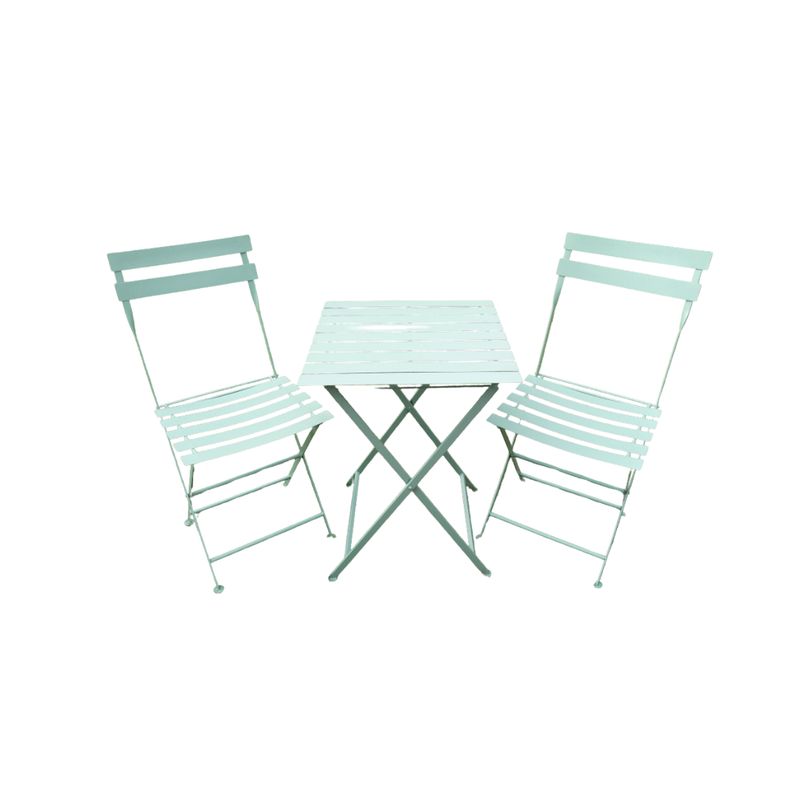A green table with two chairs in a classic design will look very summery on any patio.