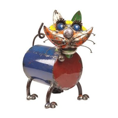 It's Whiskers the Cat!! AA lovely fun colourful cat made entirely of 100% recycled metal. He's a good size too, at 51 cm, so you won't lose him and he won't run away.