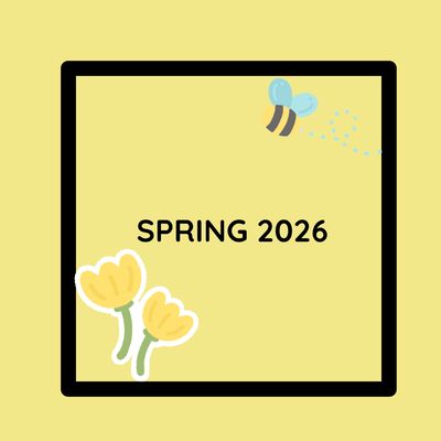 SPRING 2026.  IMAGE:  YELLOW HAND SKETCH OF CROCUS AND BEE.