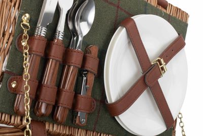 Two Person Green Tweed Picnic Hamper
