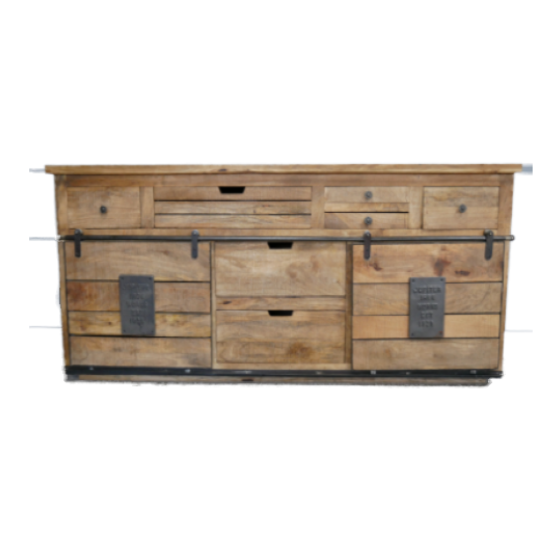 Grampian Industrial Sideboard The Grampian Sideboard, has multiple drawers and cupboards within its industrial styling and is a sideboard of great proportions all round. It is a whisker under six feet in length