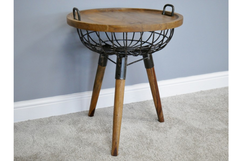 Round Side Table with Wire Basket Base
20th century
Wood and metal