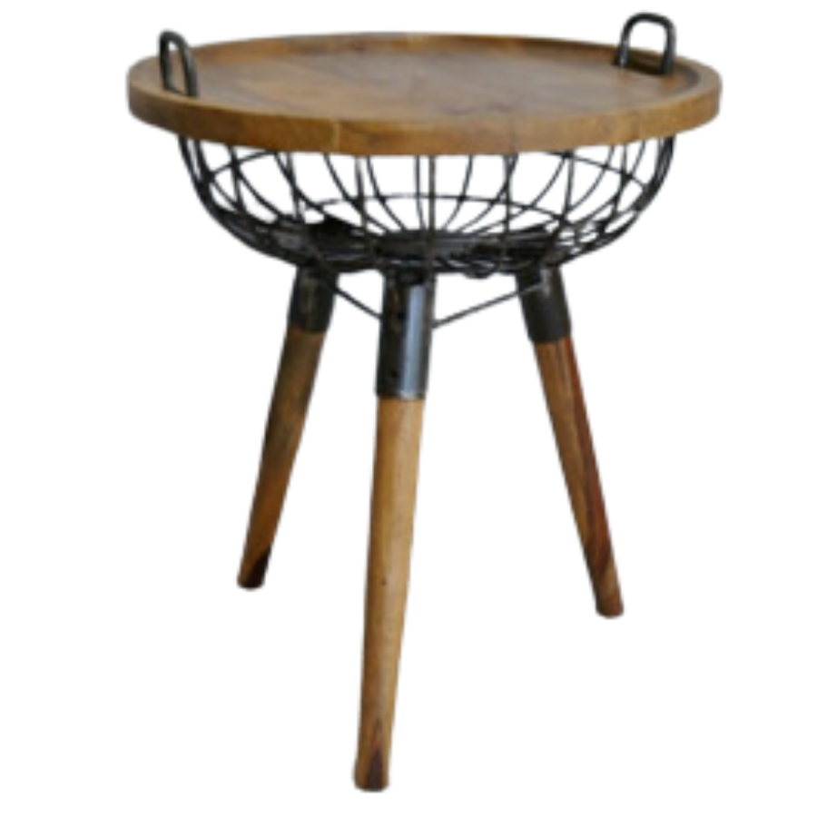 Round Side Table with Wire Basket Base
20th century
Wood and metal