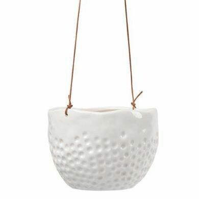 White embossed polka dot design hanging pot
