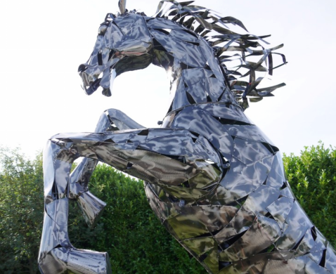Pablo Prancing Horse garden statue, a large characterful horse sculpture rearing in a lively prancing pose.