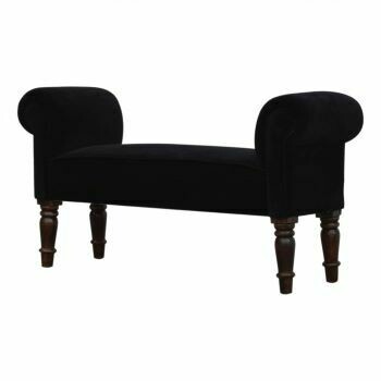 Look just how inviting it is, with a black velvet fabric contrasting with the walnut finish on the solid wood legs