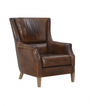 Baldwin Leather Reading Chair The Baldwin is a rather imposing leather chair in a cognac tone and an ideal shape for reading or chatting.