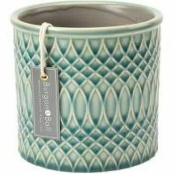 Burgon & Ball Morocco Glazed Indoor Plant Pot This Morocco pot in a beautiful soft celadon shade features a mesmerising raised geometric pattern. The subtle ridges hold the glaze during firing to create the varying colour intensities to enhance the curves of the design, for a very distinctive finish.