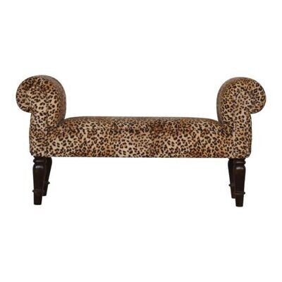 Leopard Print Velvet Bench with Turned Feet Leopard Print Velvet Bench with Turned Feet