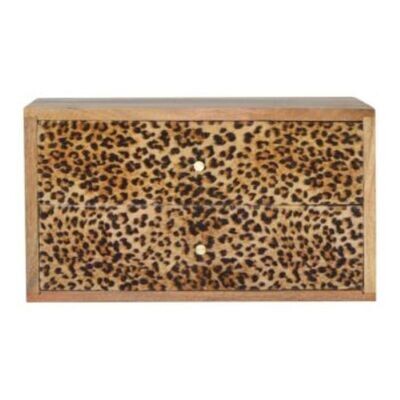 Leopard Print Wall Bedside Cabinet Leopard Print Wall Bedside Cabinet with oak effect casing.