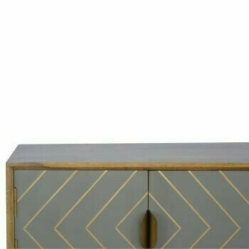 Cement finish media unit with brass inlay detailing