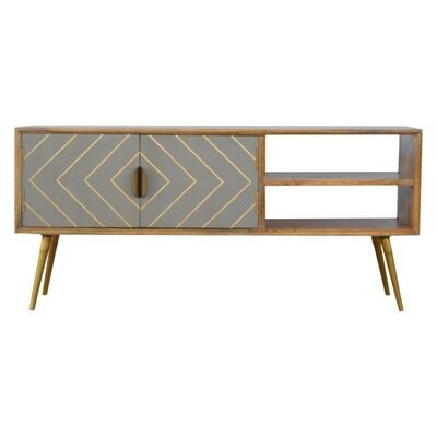 Cement Brass Inlay Media Unit Cement finish media unit with brass inlay detailing