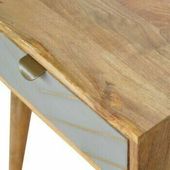 Cement finish bedside cabinet with brass inlay, drawer and open shelf