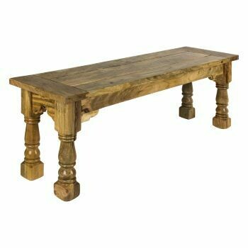 Solid wooden bench with simple rectangular seat and sturdy frame