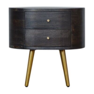 Ash Black Bedside Cabinet with Brass Legs A very attractive bedside cabinet in a modern design with two drawers with brass handles.