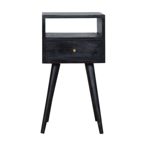 Ash Black Mini Bedside Cabinet For a smart black bedside cabinet, you won't do better than this! Made of solid Mango wood, and finished in Ash Black.