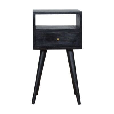 Ash Black Mini Bedside Cabinet For a smart black bedside cabinet, you won't do better than this! Made of solid Mango wood, and finished in Ash Black.