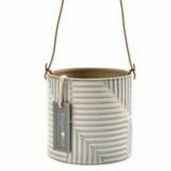 Burgon & Ball Modena Indoor Hanging Pot A simple white wash glaze allows the grey of the stoneware to peek through, creating a mesmerising intricate design. The planter is waterproof, and a leather hanging cord adds a further contemporary touch.