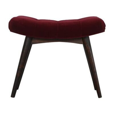 Wine Red Velvet Curved Bench