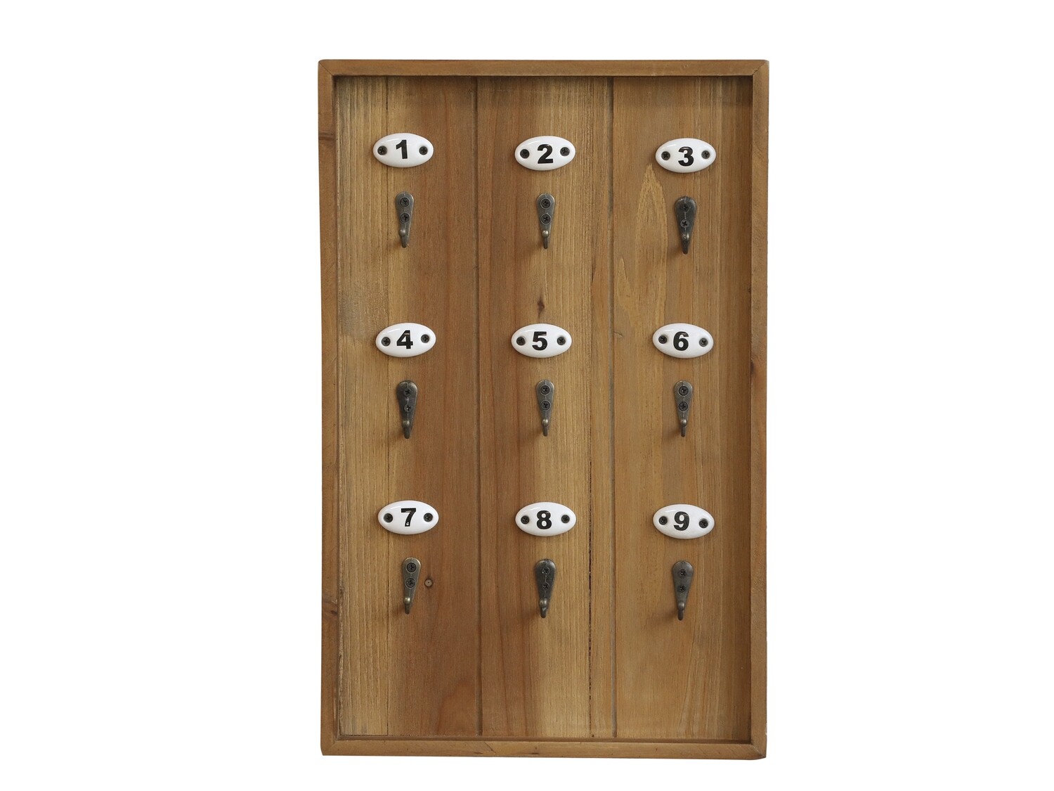 A good way of keeping your keys in proper order, with nine hooks, all numbered, and you've no need to ever get your keys mixed up or lost.