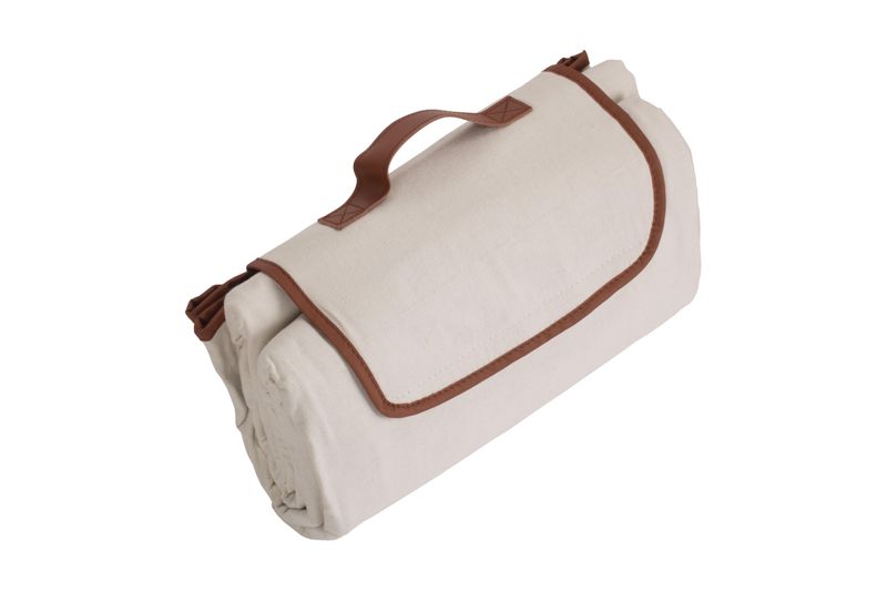 Large Classic Cream Picnic Blanket with Tan Edging and Handle