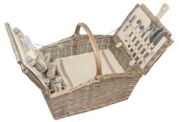 Four Person Antique Wash Double Lidded Picnic Hamper