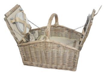 Four Person Antique Wash Double Lidded Picnic Hamper