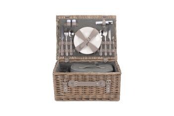Two Person Grey Tweed Picnic Hamper