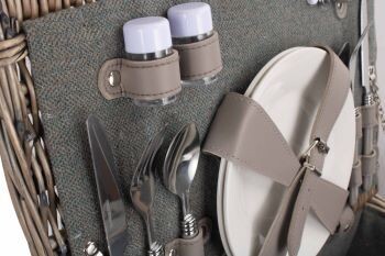 Two Person Grey Tweed Picnic Hamper