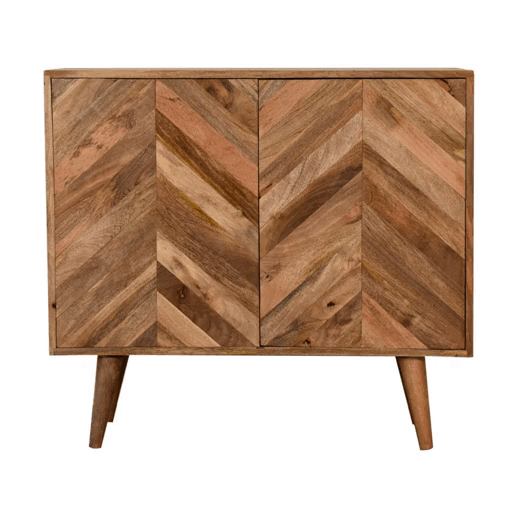 This Bethany Cabinet is stylish and useful, featuring three drawers made with a geometric pattern it has a cabinet with shelves inside to store away any bits and bobs you wish to keep out of site. This sideboard also comes with shiny brass knobs and nordic style legs. Perfect for the hallway or living room.