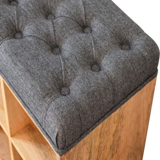 Black Tweed Mini Shoe Storage Footstool