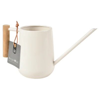 Burgon & Ball Indoor Watering Can - Stone Cream finish watering just with wooden side handle