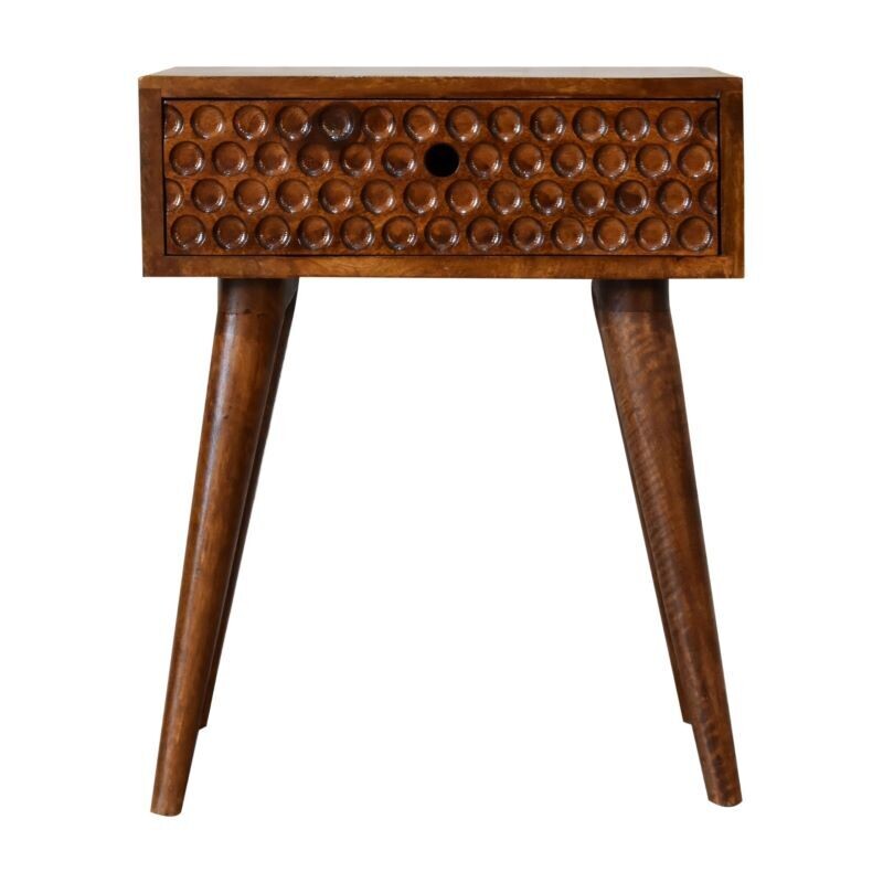 Hereford Bedside Cabinet
Chestnut Finish
Circular Imprint Pattern on front elevation of drawer