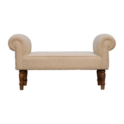 Boucle Cream Bench with Turned Feet.